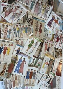 Lot of 75 VINTAGE Sewing Patterns Med Sz 10-12-14 MOD hippie Misses Cut As Is