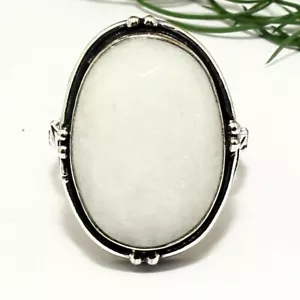 Anillo de plata hecho a mano con piedras preciosas naturales ovaladas facetadas blancas Ropada joyería de regalo - Imagen 1 de 4