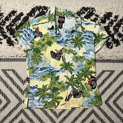 Camisa hawaiana Harley Davidson para mujer mezcla de algodón seda talla S Foto 1 de 3