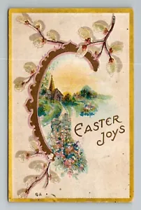 Cartolina d'epoca Pasqua Gioie scena chiesa affrancata Ben Franklin francobollo 1 centesimo - Foto 1 di 2