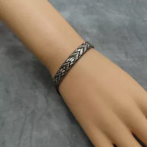 Vintage Bracelet Italy Sterling Silver Marcasites 7 inch Etched Link Chain 122f - Picture 1 of 12
