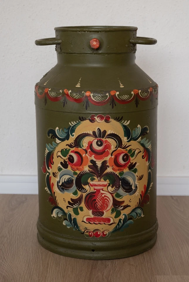 Milchkanne Aluminium Höhe 51 cm Handbemalt Blumen Bauernmalerei Landhausstil - Bild 1 von 4