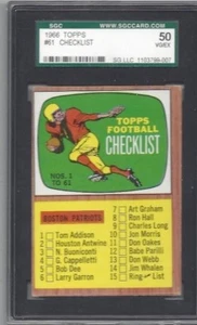 Tarjeta de fútbol americano Topps 1966 #61 lista de verificación de los Boston Patriots clasificación SGC 50 en muy buen estado 4 - Imagen 1 de 1