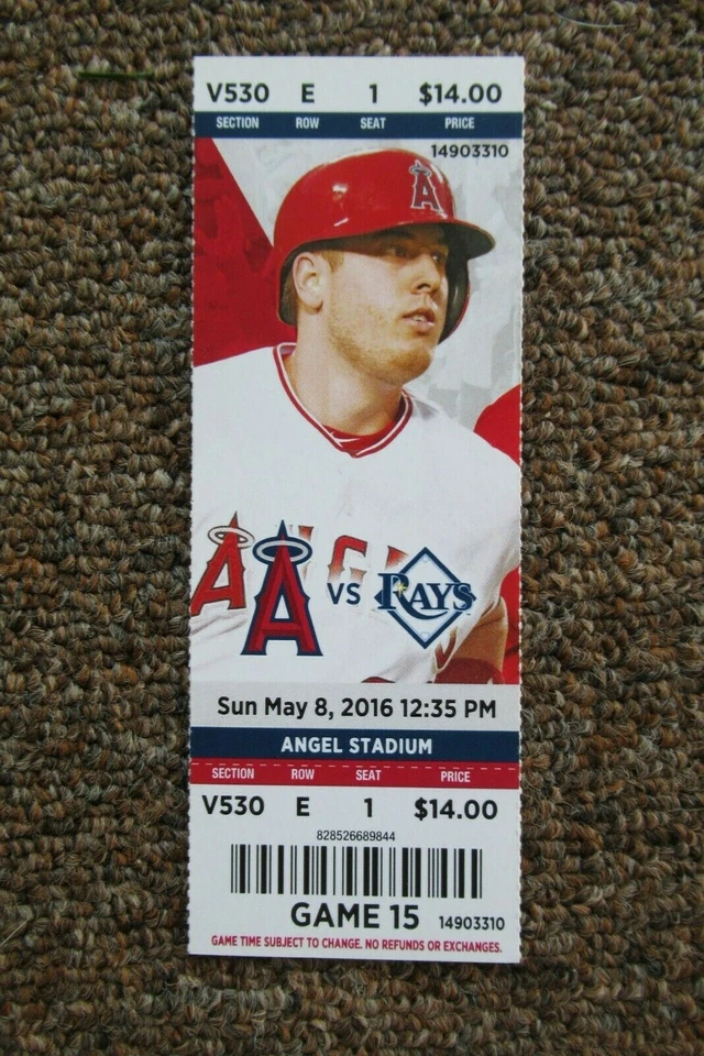 LOS ANGELES ANGELS VS TAMPA BAY RAYS 5/7/2016 BOLETO COMPLETO ~ MILLER/CASALI HRs Foto 1 de 1