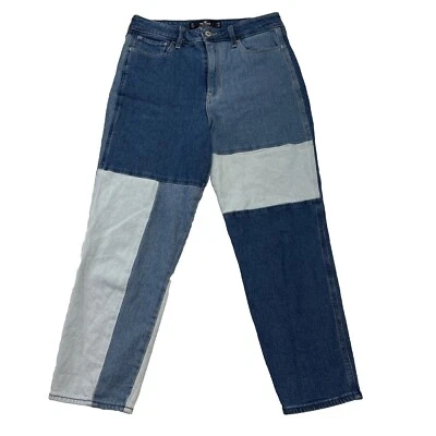 Jeans Hollister para mujer 29x25 tiro ultra alto mamá jean 3 tonos de mezclilla elástica boho Foto 1 de 4