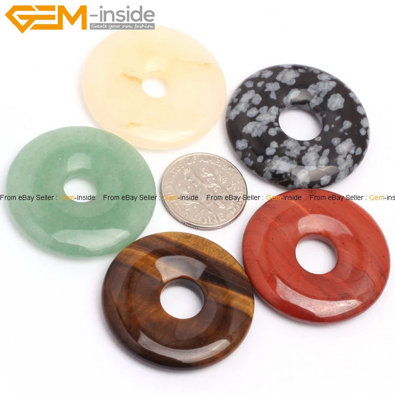 GEM-INSIDE 30mm Natural Assorted Stone Ring Donuts Pendant Beads For Jewelry Making 1 Pcs