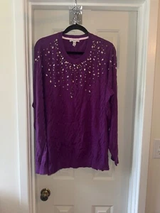 ISAAC MIZRAHI LIVE Cable Stitch Crew Neck Sweater w/ Embellishments BERRY sz 2X - Picture 1 of 3