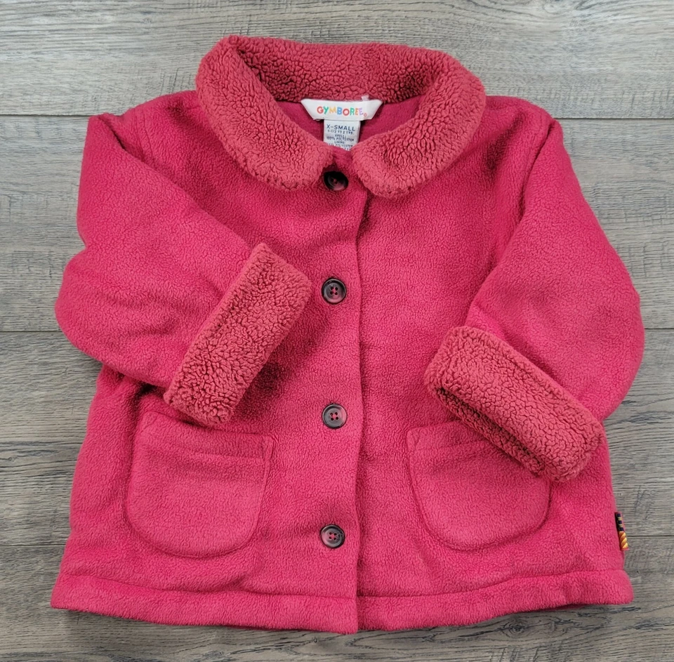 Jaqueta Fuzzy Vermelha Bebê Menina Vintage Gymboree Etiqueta Arco-íris X-Pequena 11/2-2 Anos - Imagem 1 de 3