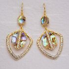 UNique Gold Polished dangle hoop drop earrings abalone paddle crystals for women