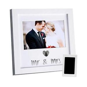  Heart Thumbprint Keepsake Frame and Ink Kit,Wedding Silver text White Frame
