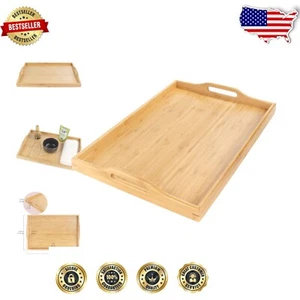 Lightweight 17" Bamboo Serving Tray with Handles - Perfect for Breakfast & More - Picture 1 of 9