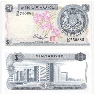 新加坡 Singapore $1 Dollar AUNC 1st Orchid Series (1967-1972) Real Genuine Banknote - Image 1 of 4