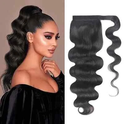Body Wave Clip-on Cola de Caballo Cabello Humano Brasileño para Mujer Natural Negro Foto 1 de 4