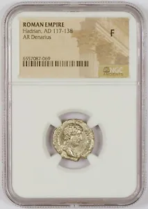 Roman Empire AD 117-138 Silver AR Denarius Coin for Hadrian, NGC Graded F - Picture 1 of 4
