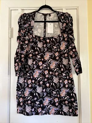 Vestido TED BAKER LONDON Dracena Cuello Cuadrado Acanalado Manga Larga 5/US 12 Botánico Foto 1 de 4