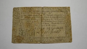 Billete de banco moneda colonial de Pensilvania Pensilvania 1777 ocho chelines RARO 8s - Imagen 1 de 2