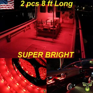 2x 8' (96") Red LED Boat Deck Light Waterproof Bow Trailer Fishing Pontoon 12v - Picture 1 of 5