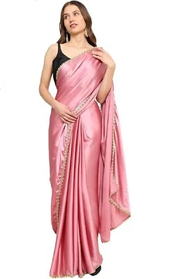 Sari de diseñador listo para usar de seda satinada de un minuto Foto 1 de 4