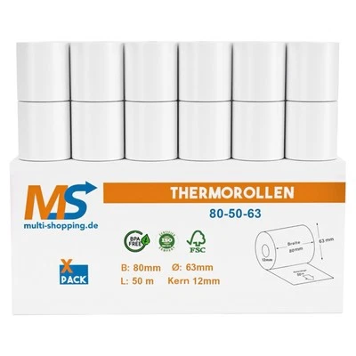 MS-KASSENROLLEN Thermorollen 80mm x 50m x 12mm Bonrollen / 80x50x12