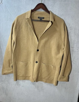 Blazer suéter de malha de algodão orgânico Banana Republic tamanho G cáqui/camelo minimalista - Imagem 1 de 4