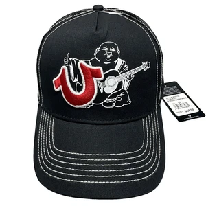 Cappello snapback True Religion berretto a rete camionista ferro di cavallo logo Buddha ricamato BK - Foto 1 di 12