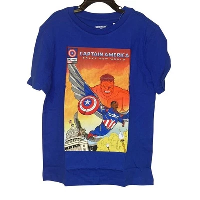 Old Navy Boys Captain America Brave New World T Shirt  M 8 Comic Graphic Blue - Image 1 of 4
