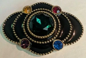 Vintage Ginnie Johansen Goldtone Enamel Rhinestone Colorful Brooch - Picture 1 of 4