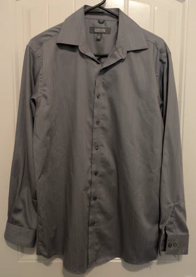 KENNETH COLE REACTION Mens Medium 15.5 32-33 Gray Stripe Button Down Dress Shirt - Image 1 of 4