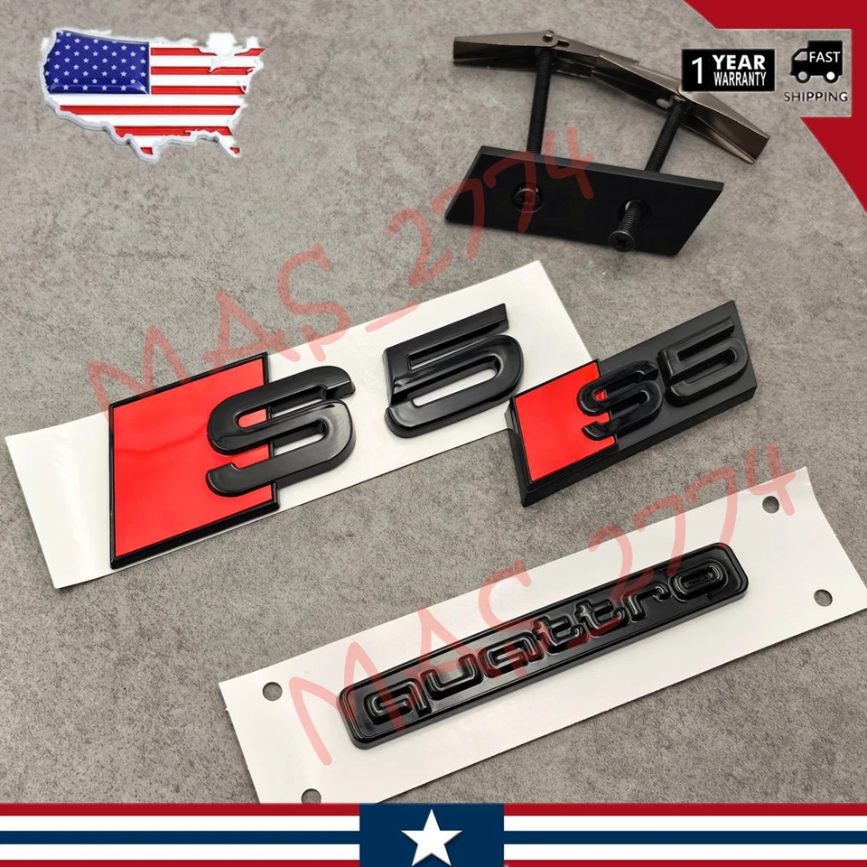 3 piezas negro rojo S5 rejilla delantera emblema maletero trasero puerta trasera maletero tapa maletero insignia Foto 1 de 4