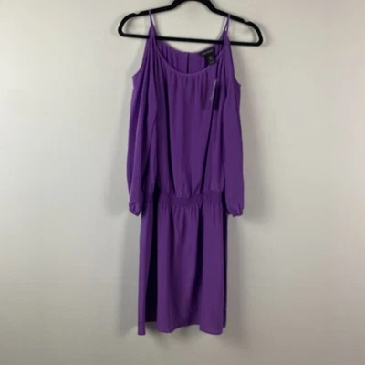 Vestido White House Black Market hombro frío seda crepé de China púrpura iris XL Foto 1 de 4
