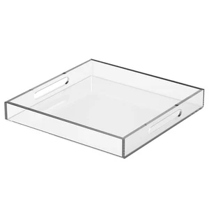 12x12 Inch Clear Acrylic Serving Tray with Handles Spill-Proof Organizer - Picture 1 of 7