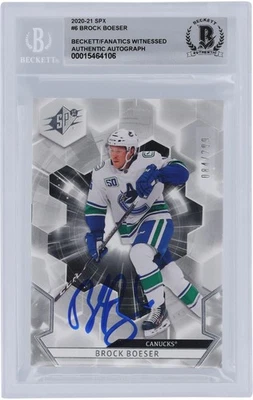 Tarjeta Brock Boeser Vancouver Canucks firmada 2020-21 Upper Deck SPX 6 #/299 BAS 10 Foto 1 de 3