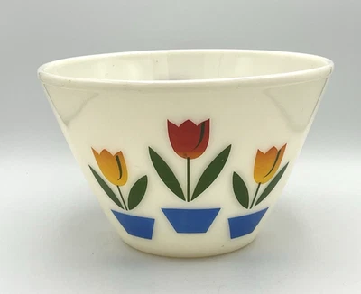 Antiga tigela de mistura de tulipa Fire King Oven Ware grande 9,5 x 6" vidro de leite anos 50 - Imagem 1 de 4