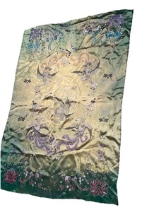 Vintage Chinese Brocade Floral Bird Tablecloth Recycle Cutter Craft Flaws Spots - Picture 1 of 9