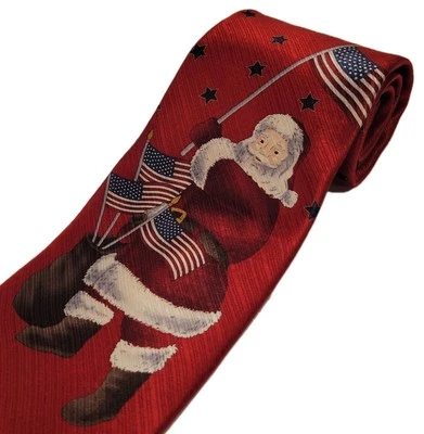 Corbata de Papá Noel Patriótica Seda Bandera Americana Claus Tradiciones Americanas 60x3.5 Foto 1 de 4