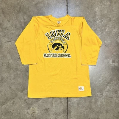 Camiseta De Colección Iowa Hawkeyes Grande Amarilla Negra Gator Bowl 3/4 Jersey EE. UU. 80s Foto 1 de 4