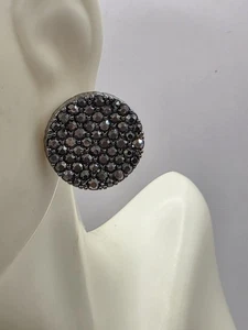 Pendientes perforados redondos de diamantes de imitación negros de 1/2" - Imagen 1 de 6