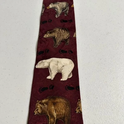 Corbata de seda polar pardo borgoña de colección de osos norteamericanos especies en peligro de extinción Foto 1 de 4