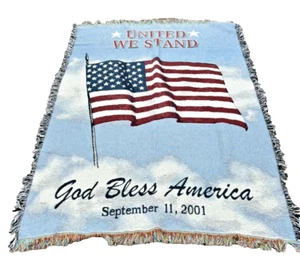 United We Stand 9/11 woven throw blanket American flag patriotic fringe - Picture 1 of 6