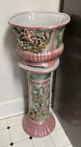 Vintage Italianesque Jardiniere and Matching Pedestal Featuring 3D Flowers - Picture 1 of 8