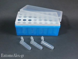 rack porta provette + 32 provette 5ml scatola provette LABORATORIO analisi - Foto 1 di 3