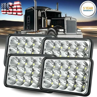 4pcs 4x6'' 90W Led Headlights Hi-Lo Sealed Beam for Peterbilt Kenworth T800 W900 - Image 1 of 4