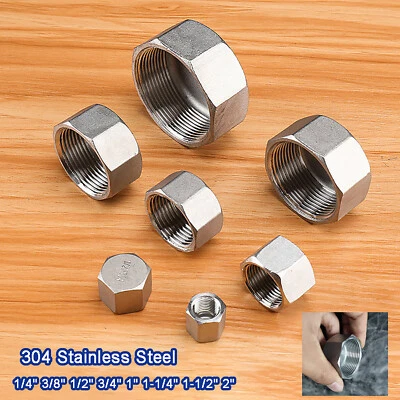 Stainless Steel 304 Pipe Fittings BSP Thread Female End Cap Tubing Stop 1/4"~2" - Image 1 of 4