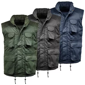 Men's Multi Pocket Lined Padded Gilet | Quilted Bodywarmer | Utility Waistcoat - Picture 1 of 7