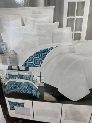 Juego de edredón reversible azul y blanco, elegante hogar Adina, 20 piezas - King Foto 1 de 3