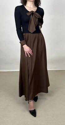 Vestido Vera Maxwell Vintage Años 70 con Top Jersey Negro Falda Marrón Completa Lazo Foto 1 de 4