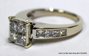 14K White Gold Princess Diamond Cluster Engagement Ring w/12 Dia. - 1.00 CTW - Picture 1 of 10