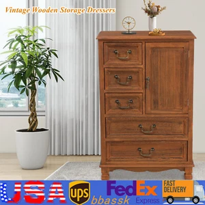 5 Drawers Dresser Wooden Storage Dressers Chests of Drawers for Bedroom Home - Picture 1 of 19
