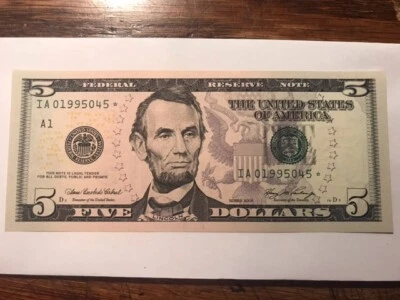 2006 5 Dollar Federal Reserve Star Note IA01995045* Gem CU #17553 - Image 1 of 2