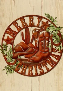 Merry Christmas Western Cowboy Hat Boot Boots Cactus Holiday Cards - Set of 7 - Picture 1 of 3